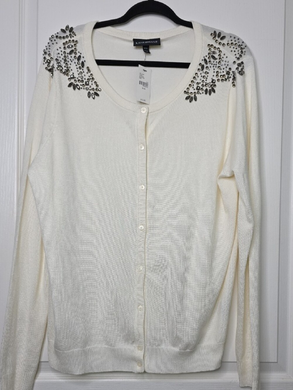 Lane Bryant Plus Size 14 16 Ivory Embellished Rhinestones Sweater Cardigan NWT